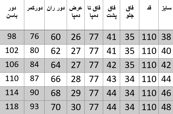 راهنمای سایز
