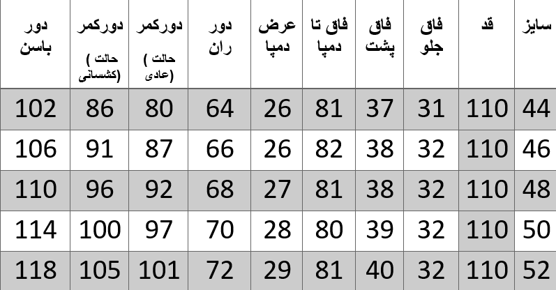 راهنمای سایز