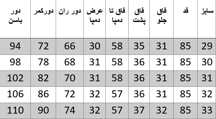 راهنمای سایز