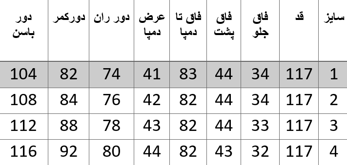 راهنمای سایز