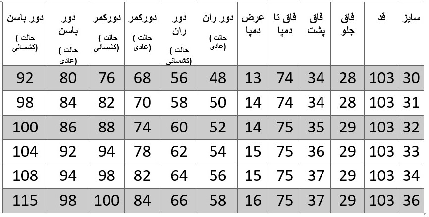 راهنمای سایز