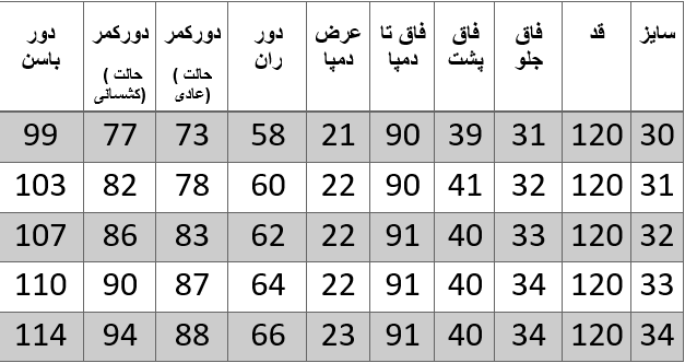 راهنمای سایز