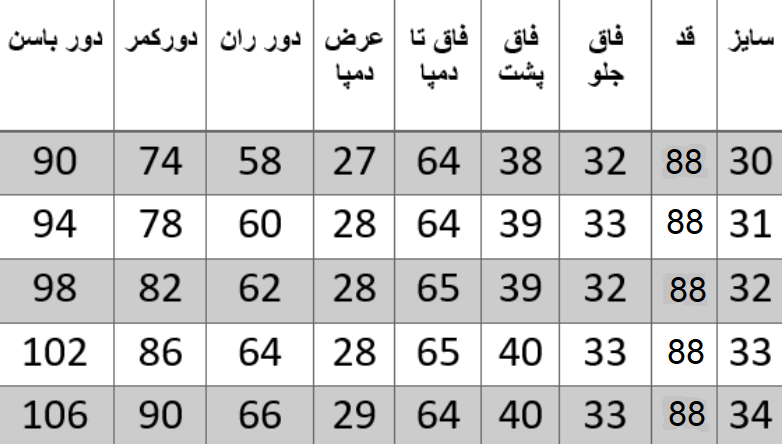 راهنمای سایز