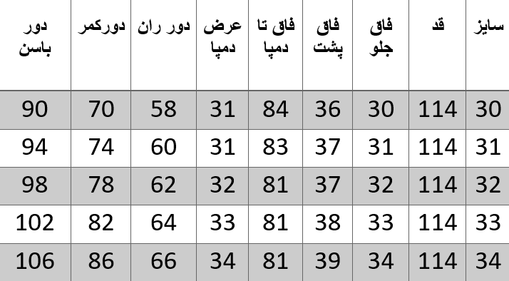 راهنمای سایز