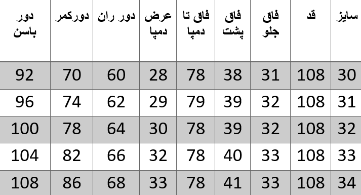 راهنمای سایز