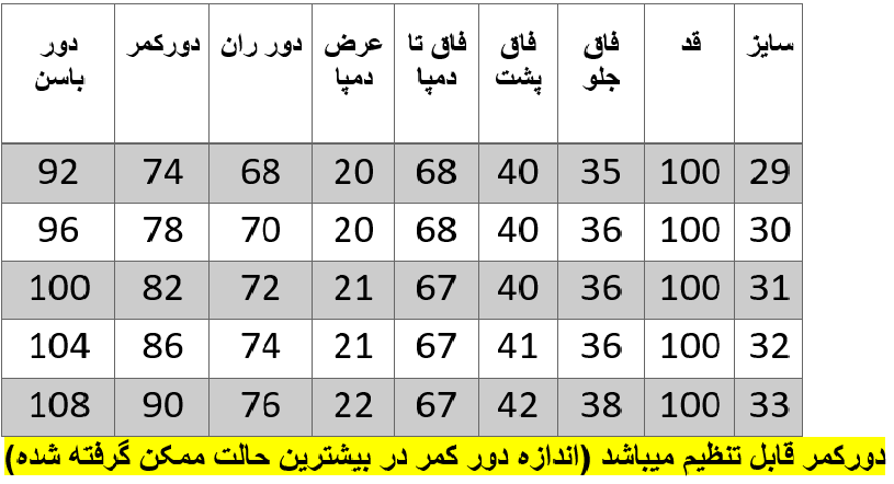 راهنمای سایز