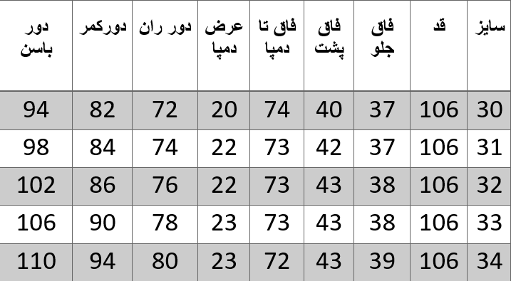 راهنمای سایز