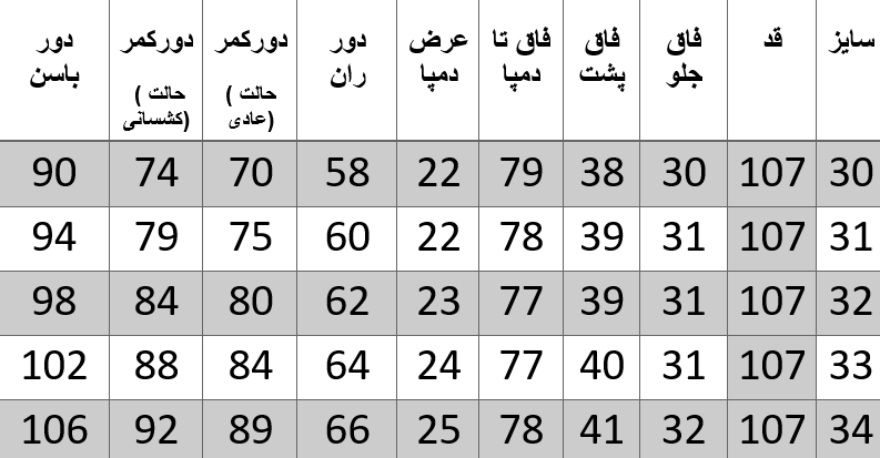 راهنمای سایز