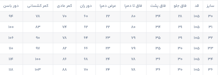 راهنمای سایز