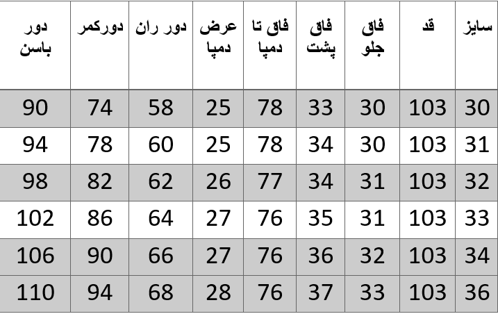 راهنمای سایز
