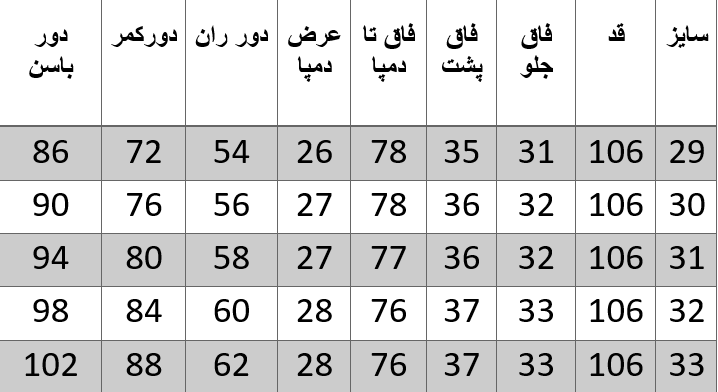 راهنمای سایز