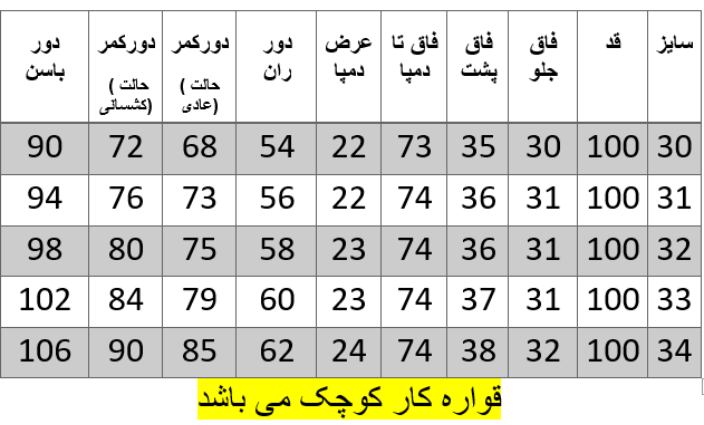 راهنمای سایز