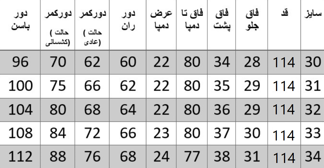 راهنمای سایز