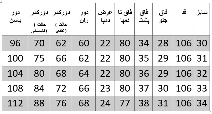 راهنمای سایز