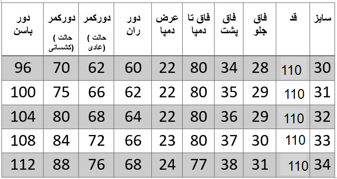 راهنمای سایز