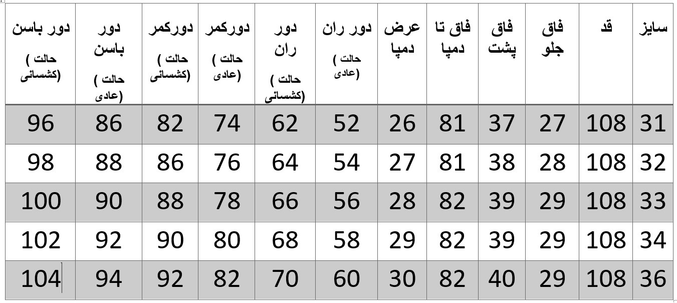 راهنمای سایز