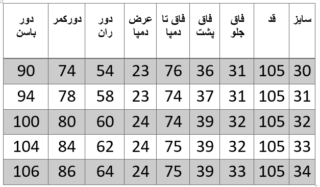 راهنمای سایز