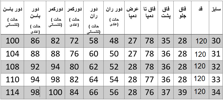 راهنمای سایز