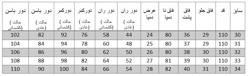 راهنمای سایز