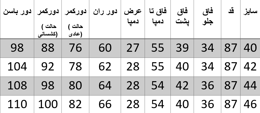 راهنمای سایز