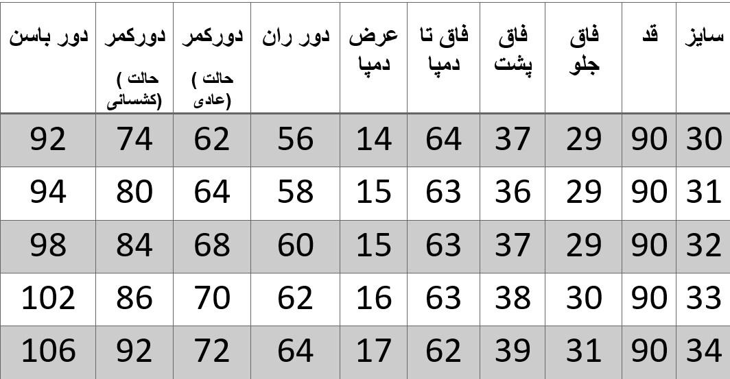 راهنمای سایز