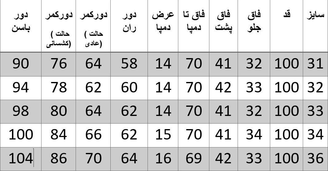 راهنمای سایز