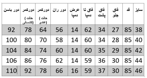 راهنمای سایز