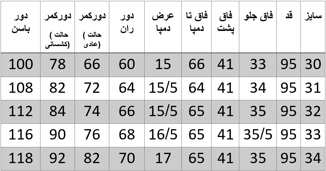 راهنمای سایز