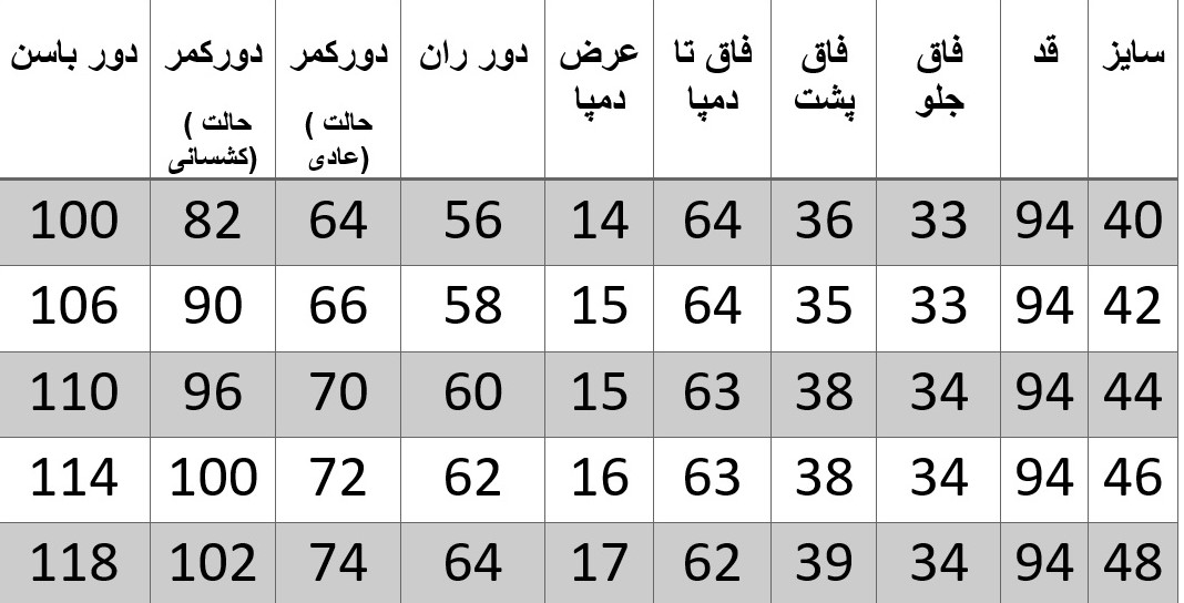 راهنمای سایز