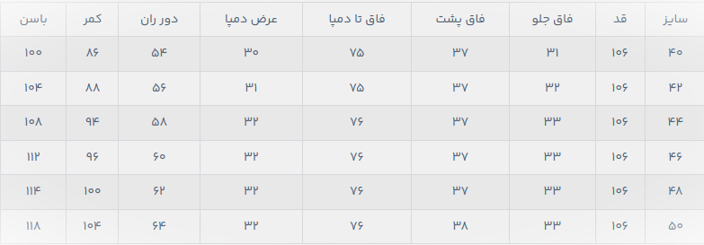 راهنمای سایز