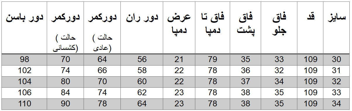 راهنمای سایز