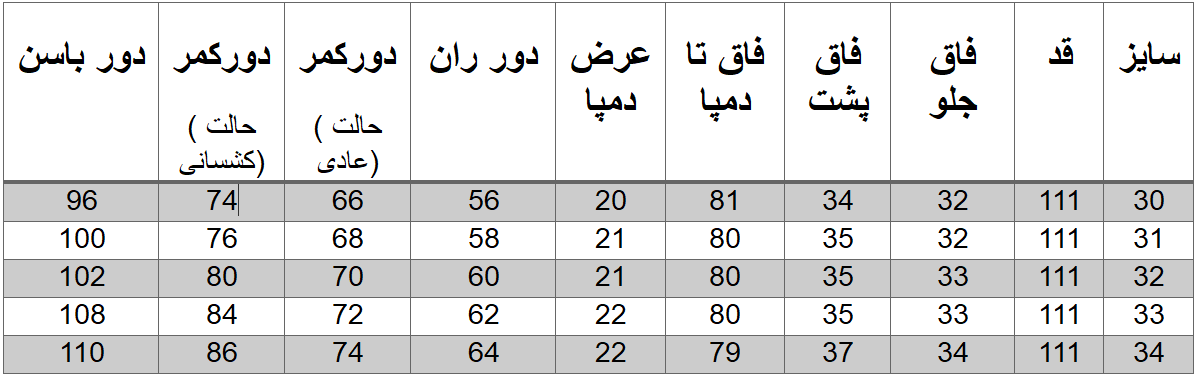 راهنمای سایز