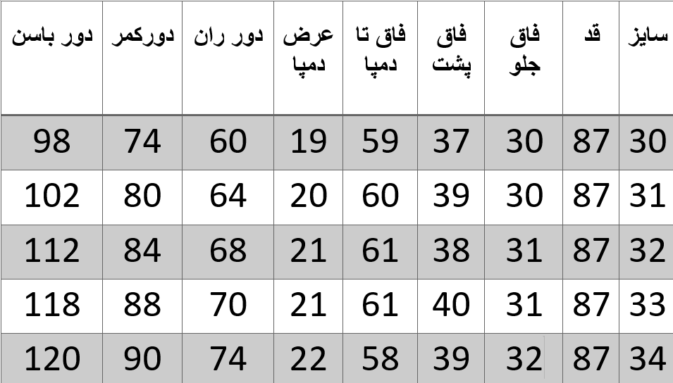 راهنمای سایز