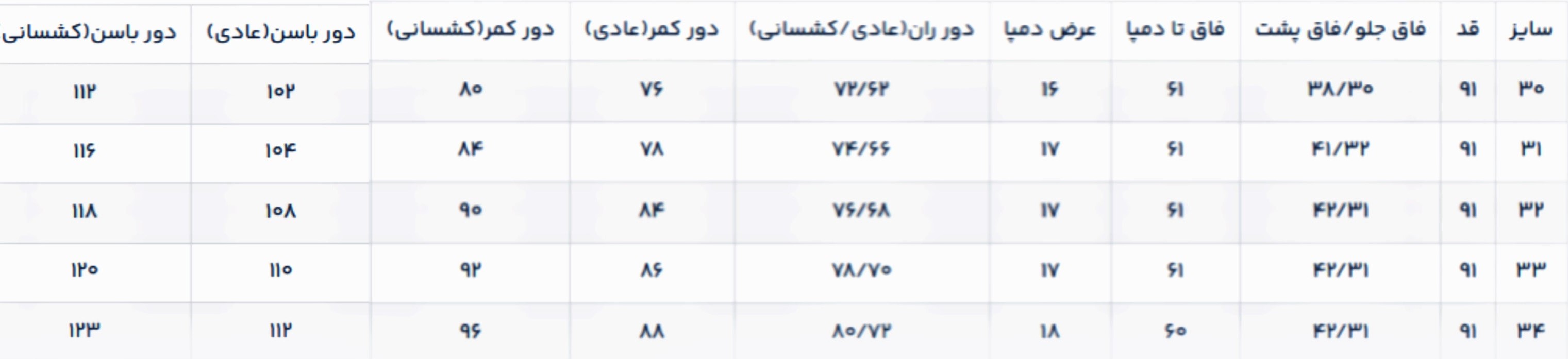 راهنمای سایز