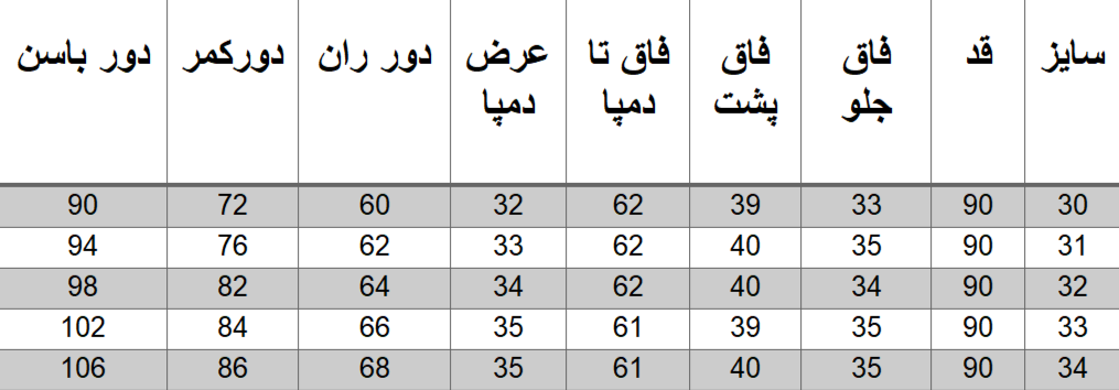 راهنمای سایز