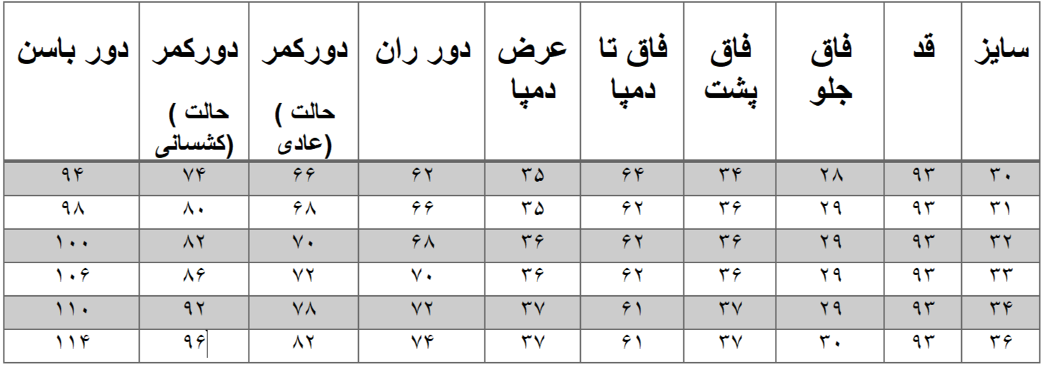 راهنمای سایز