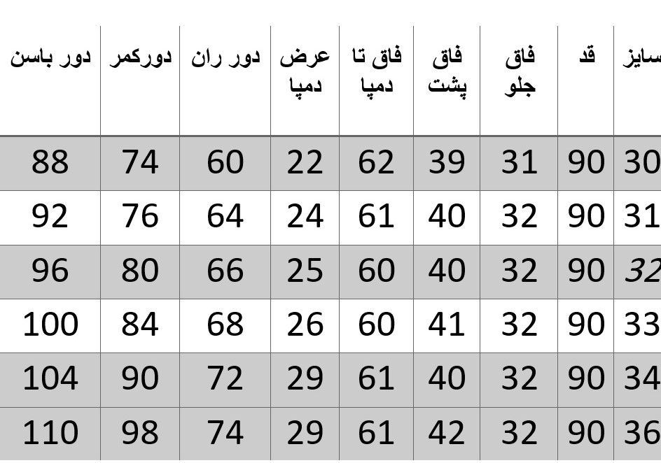 راهنمای سایز