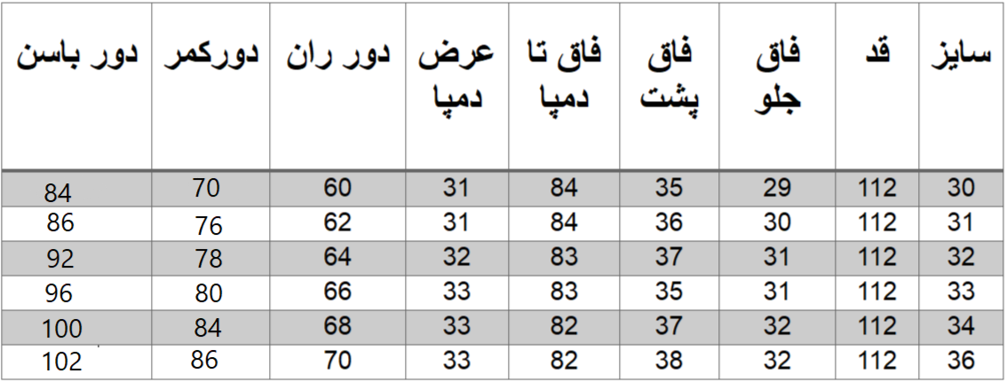 راهنمای سایز