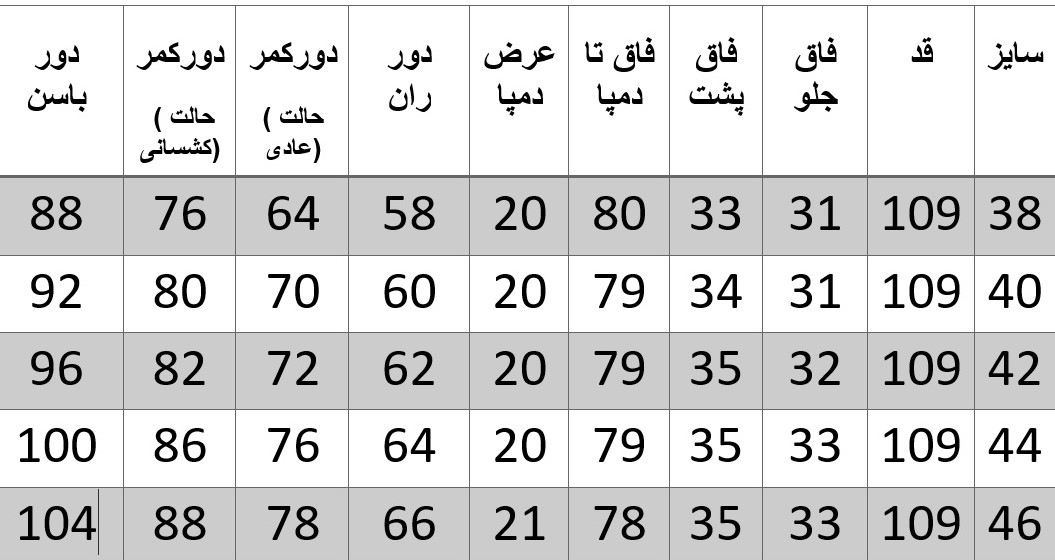 راهنمای سایز