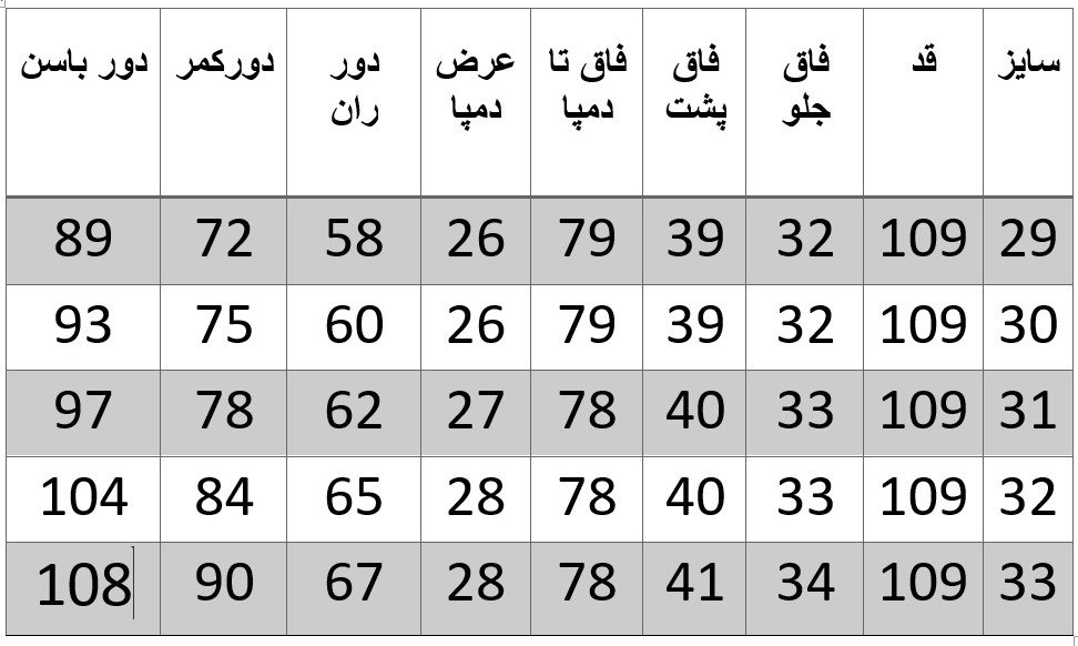 راهنمای سایز