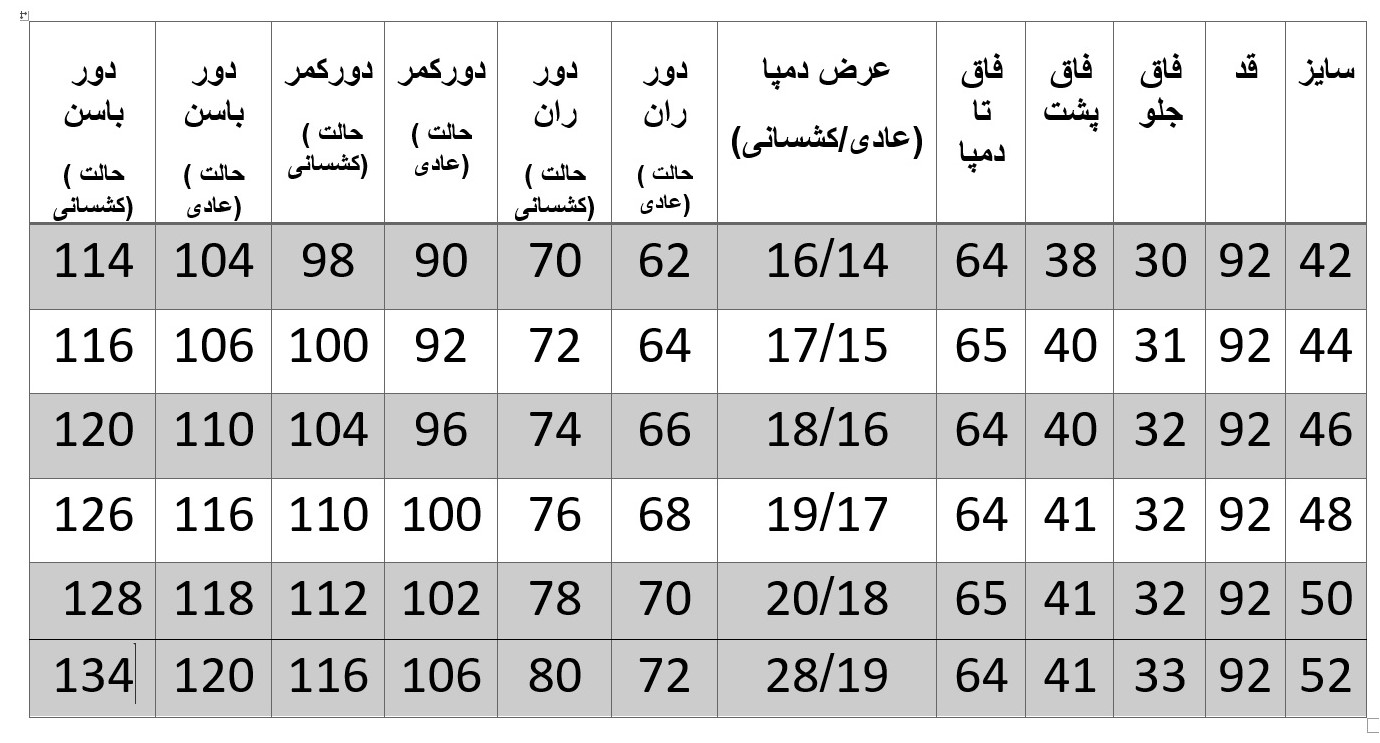 راهنمای سایز