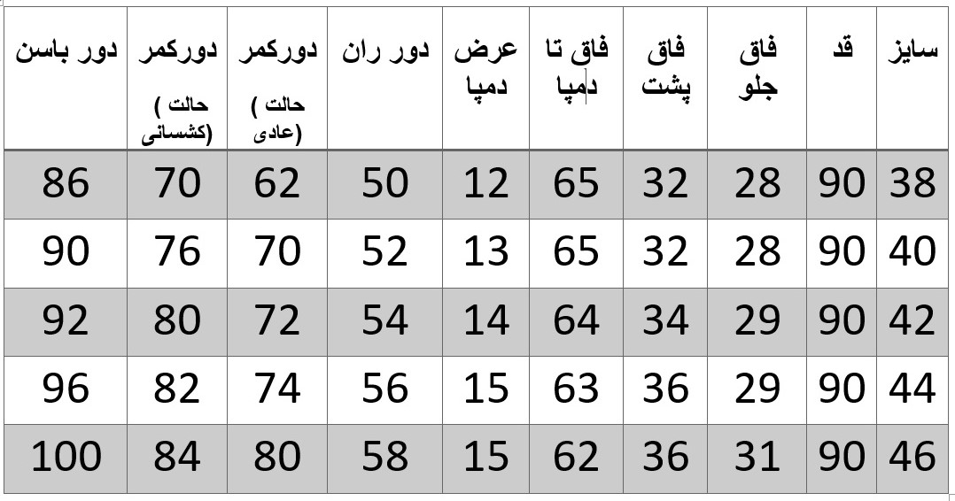 راهنمای سایز