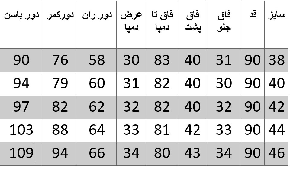 راهنمای سایز