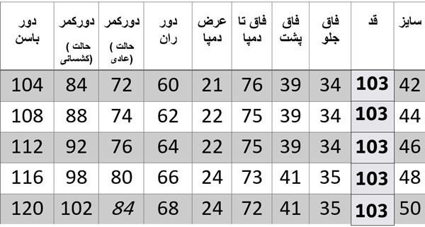 راهنمای سایز