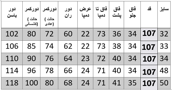 راهنمای سایز