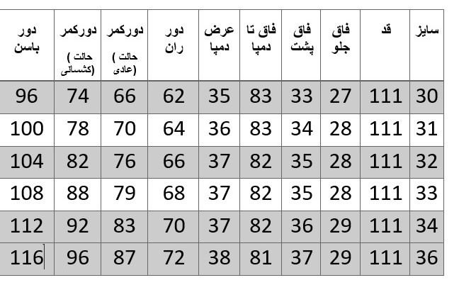 راهنمای سایز