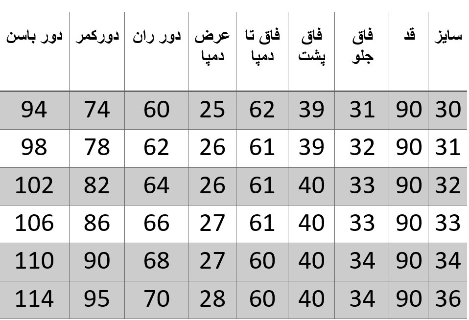 راهنمای سایز