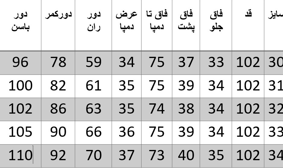 راهنمای سایز