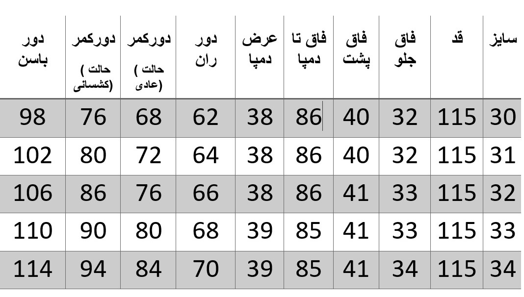 راهنمای سایز