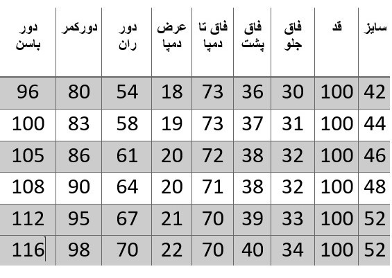 راهنمای سایز